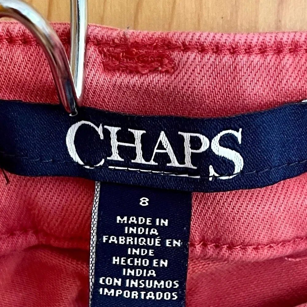 Chaps Sz 8 Faded Red Capri Jeans Distressed Bleach Splashes Grunge Summer VTG